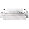 Image de Ensemble structure de lit + tete de lit en 3 parties et 2 tables de nuit avec 2 tiroirs - HAVANA - 140 x 190 cm - Blanc