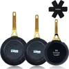 Image de Set 3 Poêles à Frire Antiadhésives à Induction 18-20-24cm, Aluminium Forgé Briebe Gold Titanium Noir