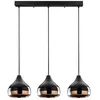 Image de Lustre en métal à hauteur réglable - 3 abat-jours - L. 67 x H. 25/111 cm - Noir et cuivré - YILDO