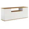 Image de Buffet avec 4 portes et 1 étagère - Blanc et naturel - LOTULA