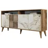 Image de Buffet en bois noyer et blanc effet marbre 4 portes Roma 160cm
