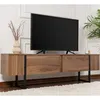 Image de Meuble TV 2 abattants 180x29,5x50 cm décor noyer et noir - KAIA