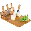 Image de Excellent Houseware Plateau à fromage avec 4 couteaux - set de 5 pièces - env. 30 x 20 x 8,5 cm, Planche à découper, Marron