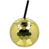 Image de gobelet boule disco avec paille 650ml or - boland 00718
