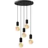 Image de Calex, Suspension, Retro -Deckenlampe - 5x E27 - Hanging Lamp Industrial - roh Pendellamp Runde - Schwarz (E27)
