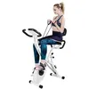 Image de Vélo d'appartement pliant BIGZZIA, Roue d'inertie de 2,5 kg, avec 8 niveaux de résistance réglable, avec dossier et cordon de serrage, blanc