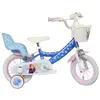 Image de Vélo enfant - Modèle 12'' Reine des Neiges de Disney pour fille de taille 85 à 100 cm équipé de 2 freins, porte poupée, panier avant, garde boues, stabilisateurs