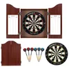 Image de Cabinet Armoire de fléchettes en Bois - Chêne Foncé : Cible en sisal + 2 Lots de fléchettes 18 GR, tableaux de scores effaçables avec feutre