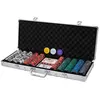 Image de Coffret de poker - Malette métal argentée - 500 jetons 14g - 2 jeux de cartes - 5 dés - 3 boutons argenté