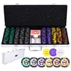 Image de Coffret de poker - Malette métal argentée - 500 jetons 14g - 2 jeux de cartes - 5 dés - 3 boutons argenté