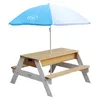 Image de AXI Table sable et eau NICK Brun Blanc avec parasol Bleu Blanc 90x80x56cm