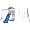 Image de AXI Structure de jeu Beach Tower Gris Blanc avec cadre d'escalade et 2 balancoires et toboggan Bleu