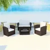 Image de Salon de jardin 4 pcs avec coussins Résine tressée Marron
