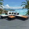 Image de Salon de jardin 7 pcs avec coussins Résine tressée Noir