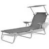 Image de Chaise longue vidaxl L. 58 cm en acier H. 27 cm gris pliable