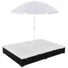 Image de Chaise longue d extérieur avec parasol Résine tressée Noir