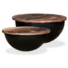 Image de vidaXL Table basse 2 pcs Bois de récupération massif Noir Forme de bol