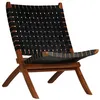 Image de Chaise pliable bandes croisées noir cuir véritable