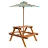 Image de Table à pique nique et parasol enfants 79x90x60cm Acacia solide