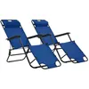 Image de Chaises longues pliables 2 pcs avec repose pied Acier Bleu