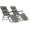 Image de Chaises longues pliables 2 pcs avec repose pied Acier Gris