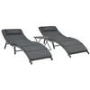 Image de vidaXL Ensemble de chaises longues pliables 3 pcs Résine tressée Gris