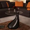Image de vidaXL Table basse avec dessus de table en verre rond Noir brillant