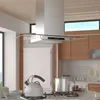 Image de vidaXL - Hotte - hotte îlot - largeur : 90 cm - profondeur : 54 cm - inox et verre