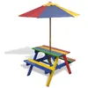 Image de Table et bancs de pique nique avec parasol pour enfants Bois