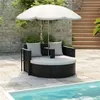 Image de vidaXL Lit de jardin avec parasol Noir Résine tressée