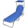 Image de Chaise longue pliable avec auvent acier et tissu bleu