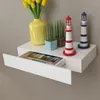 Image de Étagère murale avec 1 tiroir MDF Blanc Rangement de livres DVD