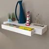 Image de Étagère murale avec 1 tiroir MDF Blanc Rangement de livres DVD
