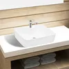 Image de Vasque carré à trou pour robinet céramique blanc pour salle de bain