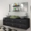 Image de Mobilier de salle de bain avec lavabo 7 pcs Noir