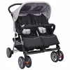 Image de vidaXL Poussette à Deux Places Acier Gris et Noir Pliable Landau d'Enfant Bébé 10110