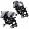 Image de Poussette double VIDAXL en acier gris et noir avec auvents pliants et grand panier