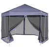 Image de vidaXL Chapiteau hexagonal avec 6 parois latérales 3,6x3,1m Bleu foncé
