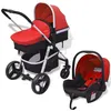 Image de vidaXL Poussette 3 en 1 Aluminium Rouge et Noir Pliable Landau d'Enfant Bébé