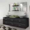 Image de Meubles de salle de bain 9 pcs avec lavabo et robinet Noir