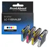Image de PrintAbout Cartouche d'encre compatible avec Brother LC-1100VALBP - 4 couleurs - Multipack