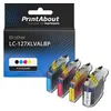 Image de PrintAbout Cartouche d'encre compatible avec Brother LC-127XLVALBP - 4 couleurs - Grande capacité - Multipack