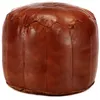 Image de Pouf 40 x 35 cm Brun roux Cuir véritable de chèvre