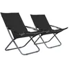 Image de vidaXL Chaises pliables de plage lot de 2 Tissu Noir47903