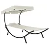 Image de Chaise longue de jardin avec auvent et oreiller Blanc crème