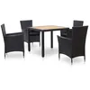 Image de vidaXL Mobilier à dîner de jardin - 1 table et 4 chaises - Résine tressée - Noir