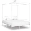 Image de vidaXL Cadre de Lit à Baldaquin Sommier à Lattes Lit Double Lit Adulte Cadre à Lattes Chambre à Coucher Maison Intérieur Blanc Métal 180x200 cm