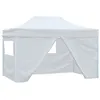 Image de vidaXL Tente Pliable de Réception avec 4 Parois Tonnelle d'Extérieur Chapiteau de Jardin Voyage de Camping Barbecue Mariage 3x4,5 m Blanc