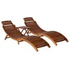 Image de Lot de 3 chaise longue vidaxl H. 64 cm L. 184 cm marron en bois massif non empilable pliable
