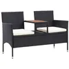 Image de Banc de jardin 2places et table à thé 143cm Résine tressée Noir